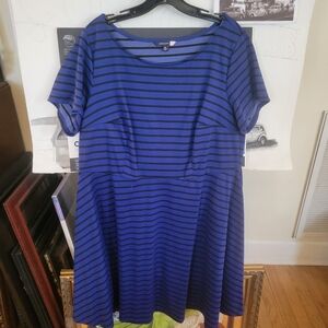 Modcloth Navy and Black Striped Midi Dress